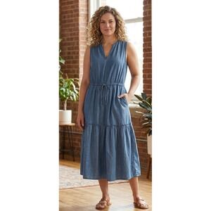 Lands' End | Dresses | Lands End Womens Lyocell Tiered Midi Dress Size Xxl  Blue Cottagecore Boho New | Poshmark